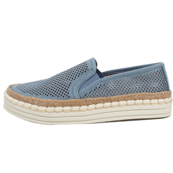 Blue Perforated Espadrille Rubber Sole Loafer - Picture 2 of 5
